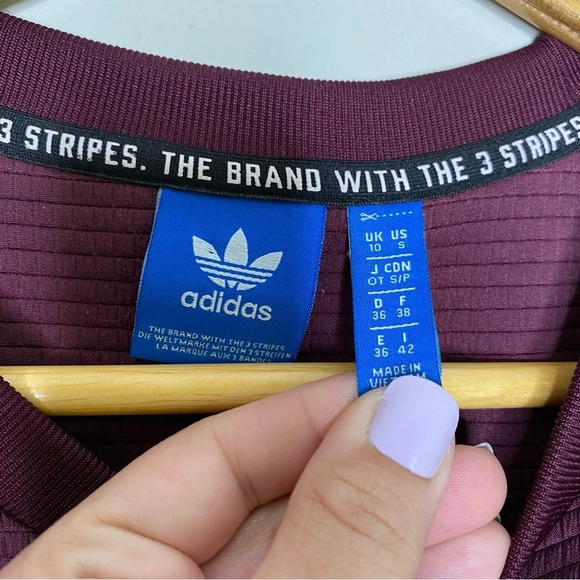 Adidas Maroon White Trefoil 3 Stripes Banded Sweatshirt Top Women's Size Small - Picture 5 of 12